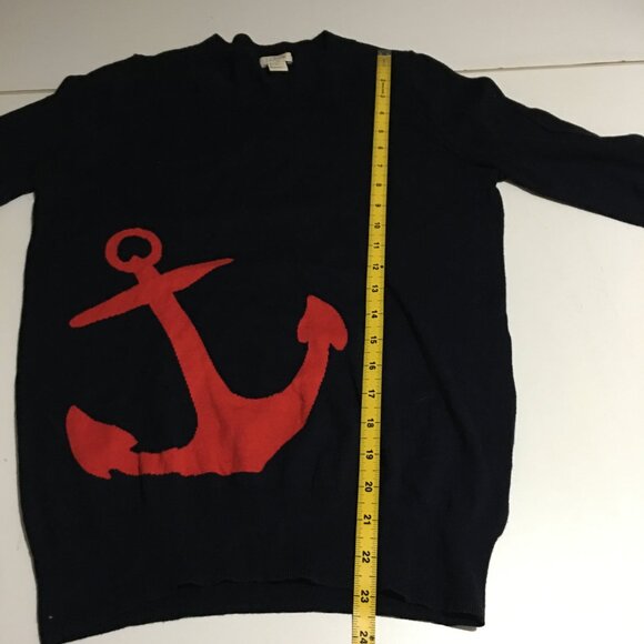 J Crew Womens Sweater Size Small Navy/ Black Red Anchor Nautical Cotton - Picture 7 of 8